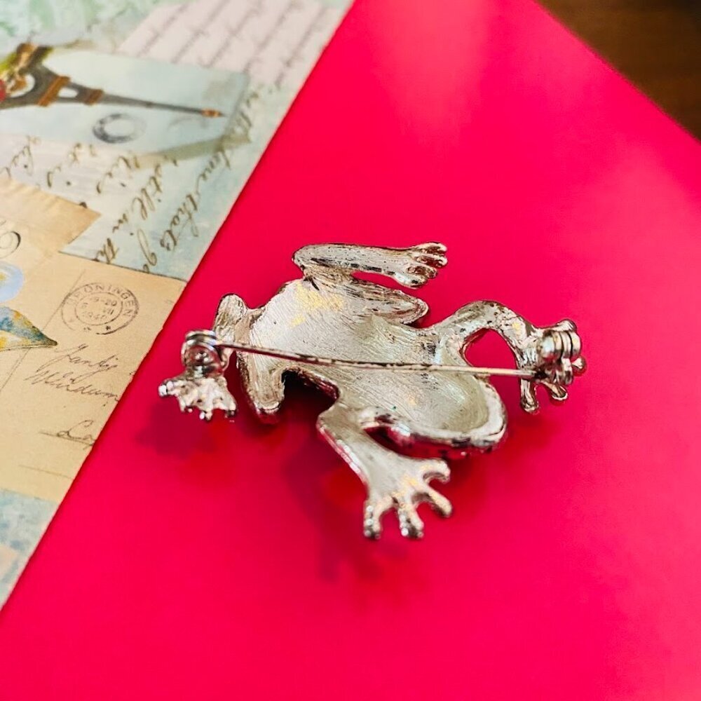 Vintage Silver Tone Dot Design Small Frog Brooch - Picture 5 of 8